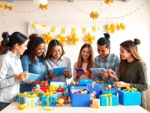 China wholesale hub team is looking at a product packaging for gifts and toys items for a client, showing the dedicated team with taste to see the packaging